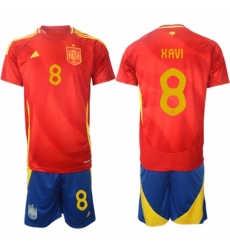 Men Spain Team 8 Xavi 2024 25 Red Home Soccer Jersey Suit