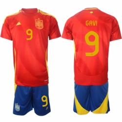 Men Spain Team 9 Gavi 2024 25 Red Home Soccer Jersey Suit