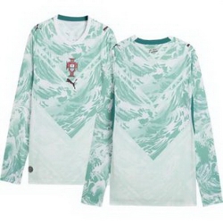 Men 0 Portugal Replica Blank Long Sleeve Away Jersey   2