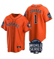 Men Houston Astros 1 Carlos Correa 2021 Orange World Series Cool Base Stitched Baseball Jersey Men Houston Astros 1 Carlos Correa 2021 Orange World Series Cool Base Stitched Baseball Jersey