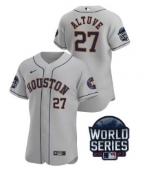 Men Houston Astros 27 Jose Altuve 2021 Grey World Series Flex Base Stitched Baseball Jersey Men Houston Astros 27 Jose Altuve 2021 Grey World Series Flex Base Stitched Baseball Jersey
