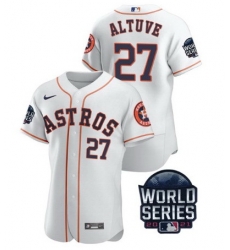 Men Houston Astros 27 Jose Altuve 2021 White World Series Flex Base Stitched Baseball Jersey Men Houston Astros 27 Jose Altuve 2021 White World Series Flex Base Stitched Baseball Jersey