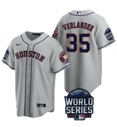 Men Houston Astros 35 Justin Verlander 2021 Grey World Series Cool Base Stitched Baseball Jersey Men Houston Astros 35 Justin Verlander 2021 Grey World Series Cool Base Stitched Baseball Jersey