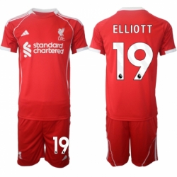 Men Liverpool 19 Harvey Elliott 2025 Red Home Soccer Jersey Suit