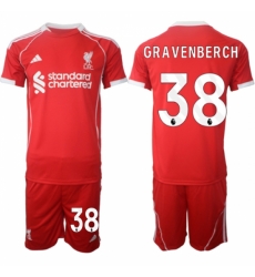 Men Liverpool 38 Ryan Gravenberch 2025 Red Home Soccer Jersey Suit Men Liverpool 38 Ryan Gravenberch 2025 Red Home Soccer Jersey Suit