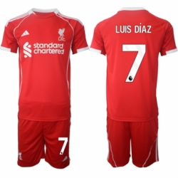 Men Liverpool 7 Luis Daz 2025 Red Home Soccer Jersey Suit