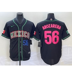 Men's Mexico Baseball #56 Randy Arozarena Number 2023 Black Pink World Classic Stitched Jersey2 Men's Mexico Baseball #56 Randy Arozarena Number 2023 Black Pink World Classic Stitched Jersey2