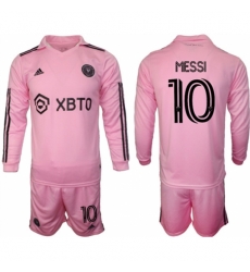 Men Inter Miami CF 10 Lionel Messi 2023 24 Pink Home Soccer Jersey Suit