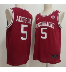 Men Arkansas Razorbacks  5 Darius Acuff Jr  Red Stitched Football Jersey