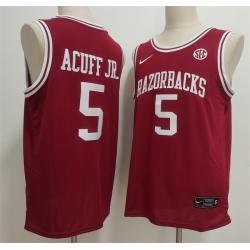 Men Arkansas Razorbacks  5 Darius Acuff Jr  Red Stitched Football Jersey