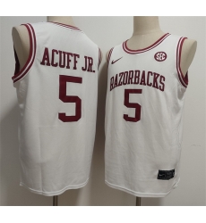 Men Arkansas Razorbacks  5 Darius Acuff Jr  White Stitched Football Jersey