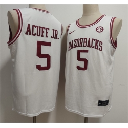 Men Arkansas Razorbacks  5 Darius Acuff Jr  White Stitched Football Jersey