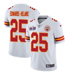 Men Nike Kansas City Chiefs 25 Clyde Edwards Helaire White Bound Stitched NFL Vapor Untouchable Limited 2024 Super Bowl LVIII Jersey Men Nike Kansas City Chiefs 25 Clyde Edwards Helaire White Bound Stitched NFL Vapor Untouchable Limited 2024 Super Bowl LVIII Jersey