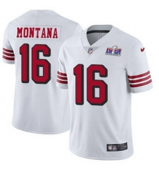 Men NFL San Francisco 49ers 16 Joe Montana White Throwback Vapor Untouchable Limited Stitched 2024 Super Bowl LVIII Jersey Men NFL San Francisco 49ers 16 Joe Montana White Throwback Vapor Untouchable Limited Stitched 2024 Super Bowl LVIII Jersey
