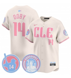 Men Cleveland Guardians 14 Larry Doby Cream Bubblegum Pink 2025 Vapor Limited Stitched Baseball Jersey Men Cleveland Guardians 14 Larry Doby Cream Bubblegum Pink 2025 Vapor Limited Stitched Baseball Jersey