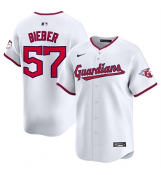 Men Cleveland Guardians 57 Shane Bieber White Home Limited Stitched Baseball Jersey Men Cleveland Guardians 57 Shane Bieber White Home Limited Stitched Baseball Jersey