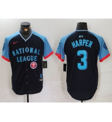 Men National League 3 Bryce Harper Navy 2024 All Star Limited Stitched Baseball Jersey Men National League 3 Bryce Harper Navy 2024 All Star Limited Stitched Baseball Jersey