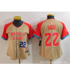 Women American League 22 Juan Soto Cream 2024 All Star Limited Stitched Baseball Jersey 2 Women American League 22 Juan Soto Cream 2024 All Star Limited Stitched Baseball Jersey 2