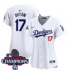 Women Nike Los Angeles Dodgers Shohei Ohtani #17 White Flex Base 2024 World Series Champions Stitched MLB Jersey Women Nike Los Angeles Dodgers Shohei Ohtani #17 White Flex Base 2024 World Series Champions Stitched MLB Jersey