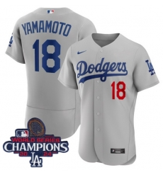Women Nike Los Angeles Dodgers Yoshinobu Yamamoto #18 Gray Flex Base 2024 World Series Champions Stitched MLB Jersey Women Nike Los Angeles Dodgers Yoshinobu Yamamoto #18 Gray Flex Base 2024 World Series Champions Stitched MLB Jersey