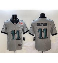 Men Philadelphia Eagles 11 A J Brown Grey 2025 Super Bowl LIX Patch Vapor Untouchable Limited Stitched Football Jersey Men Philadelphia Eagles 11 A J Brown Grey 2025 Super Bowl LIX Patch Vapor Untouchable Limited Stitched Football Jersey