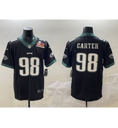 Men Philadelphia Eagles 98 Jalen Carter Black 2025 Super Bowl LIX Patch Vapor Untouchable Limited Stitched Football Jersey Men Philadelphia Eagles 98 Jalen Carter Black 2025 Super Bowl LIX Patch Vapor Untouchable Limited Stitched Football Jersey