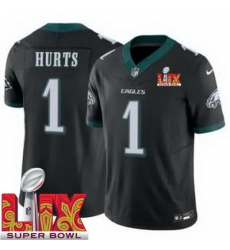 Men Philadelphia Eagles Jalen Hurts #1 Black 2024 2025 Super Bowl LIX F U S E Stitched NFL Jersey Men Philadelphia Eagles Jalen Hurts #1 Black 2024 2025 Super Bowl LIX F U S E Stitched NFL Jersey