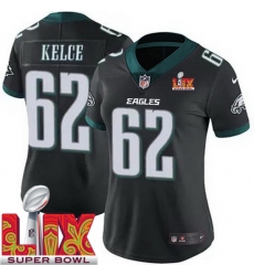 Women Philadelphia Eagles Jason Kelce #62 Black 2024 2025 Super Bowl LIX F U S E Stitched NFL Jersey Women Philadelphia Eagles Jason Kelce #62 Black 2024 2025 Super Bowl LIX F U S E Stitched NFL Jersey