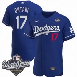 Men Los Angeles Dodgers 17 Shohei Ohtani 2025 World Series Cool Base Stitched Baseball Jersey Blue