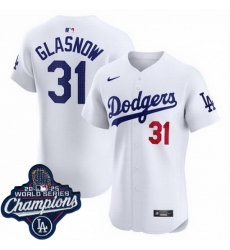Men Los Angeles Dodgers 31 Tyler Glasnow Cool Base 2025 World Champions Stitched Baseball Jersey White