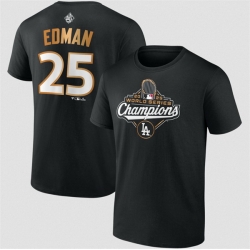 Men Los Angeles Dodgers 25 Tommy Edman Black 2025 World Series Champions Name  26 Number T Shirt