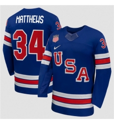 Men's USA #34 Auston Matthews Royal 2026 Stitched Jersey Men's USA #34 Auston Matthews Royal 2026 Stitched Jersey