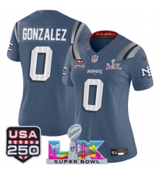 Women New England Patriots 0 Christian Gonzalez Storm Blue 2025 F U S E Super Bowl LX USA 250 Patch Rivalries Vapor Limited Football Stitched Jersey Women New England Patriots 0 Christian Gonzalez Storm Blue 2025 F U S E Super Bowl LX USA 250 Patch Rivalries Vapor Limited Football Stitched Jersey