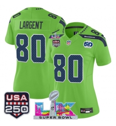 Women Seattle Seahawks 80 Steve Largent Green 2025 F U S E  Super Bowl LX Patch And 50th Season  26 USA 250 27 Patch Vapor Limited Football Stitched Jersey