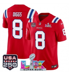 Youth New England Patriots 8 Stefon Diggs Red 2025 F U S E  Super Bowl LX  USA 250 Patch Vapor Limited Stitched Football Jersey