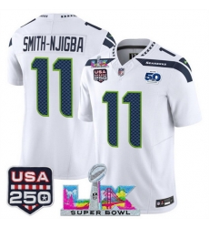 Youth Seattle Seahawks 11 Jaxon Smith Njigba White 2025 F U S E Super Bowl LX Patch And 50th Season USA 250 Patch Vapor Limited Stitched Football Jersey Youth Seattle Seahawks 11 Jaxon Smith Njigba White 2025 F U S E Super Bowl LX Patch And 50th Season USA 250 Patch Vapor Limited Stitched Football Jersey
