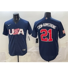Men USA Baseball 21 Pete Crow Armstrong Navy World Baseball Classic Stitched Jersey Men USA Baseball 21 Pete Crow Armstrong Navy World Baseball Classic Stitched Jersey