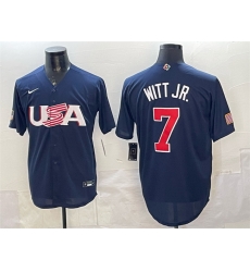 Men USA Baseball 7 Bobby Witt Jr Navy World Baseball Classic Stitched Jersey Men USA Baseball 7 Bobby Witt Jr Navy World Baseball Classic Stitched Jersey