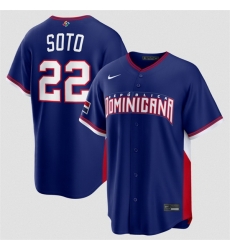 Men Dominican Republic Baseball  22 Juan Soto Navy 2026 World Baseball Classic Road Stadium Stitched Jersey