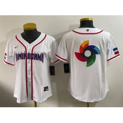 Youth Dominican Republic Baseball White 2026 World Baseball Classic Big Logo Home Stadium Stitched Baseball Jersey