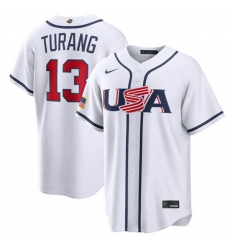 Men USA Baseball  13 Brice Turang White 2026 World Baseball Classic Home Stadium Stitched Jersey