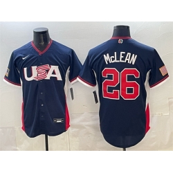 Men USA Baseball  26 Nolan McLean Navy 2026 World Baseball Classic Road Stadium Stitched Jersey
