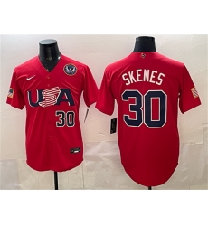 Men USA Baseball  30 Paul Skenes Red 2026 World Baseball Classic United States 250th Anniversary Patch Stadium Stitched Jersey