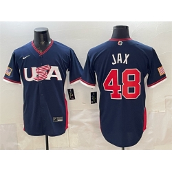Men USA Baseball  48 Griffin Jax Navy 2026 World Baseball Classic Road Stadium Stitched Jersey