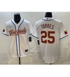 Men Venezuela Baseball  25 Gleyber Torres White 2026 World Baseball Classic Home Stadium Stitched Jersey