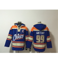 Men Edmonton Oilers 99 Wayne Gretzky Blue Lace Up Pullover Hoodie